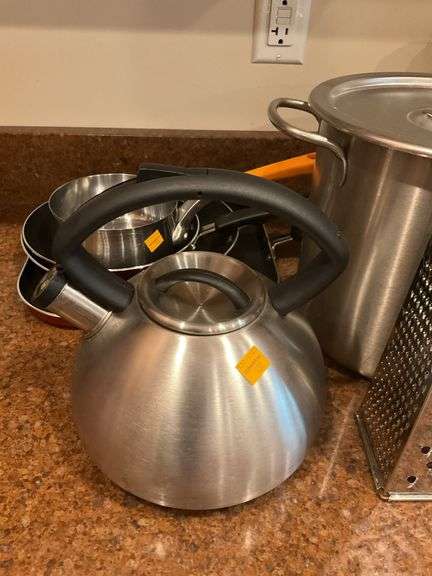 Assortment of Pots and Pans, Tea Kettle