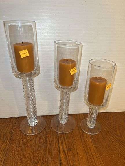 (3) Glass Pedestal Candle Holders
