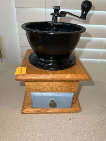 Vintage Coffee Grinder and Wooden Vase