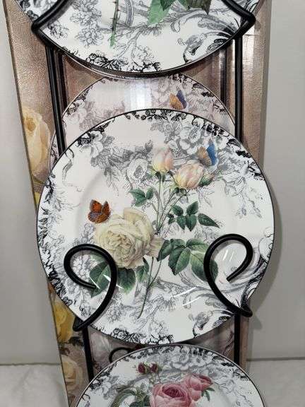 AMERICAN MELEIR AT HOME ROSE TOILE RACK WITH SET OF 3 DISHES