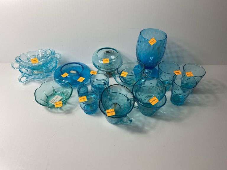 Assortment of Blue Glass Dishes