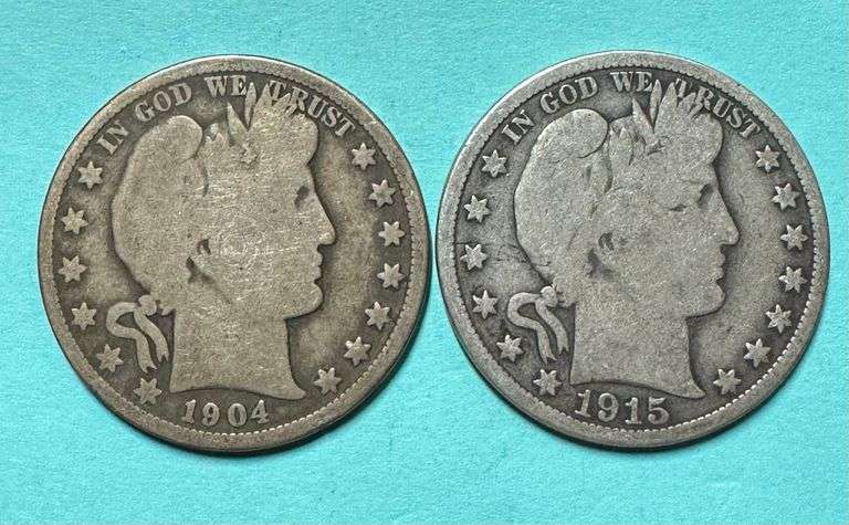 1904-O & 1915-D Barber Silver Half Dollars