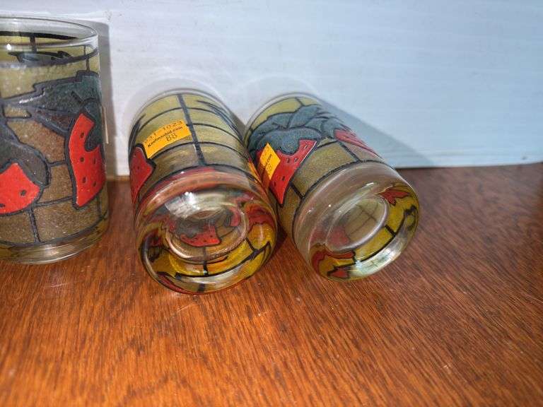 (4) Strawberry Glass Cups