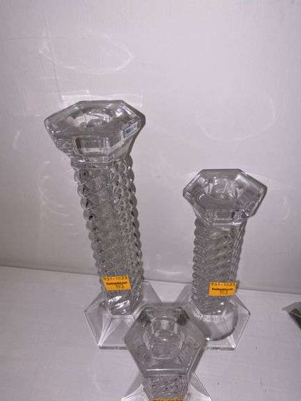 (3) Crystal Glass Candlestick Holders