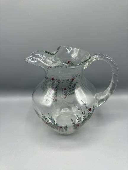 CRYSTAL CLEAR CELEBRATIONS JUNIPER COLLECTIONS ROMANIA GLASS PITCHER AND COOKIE JAR