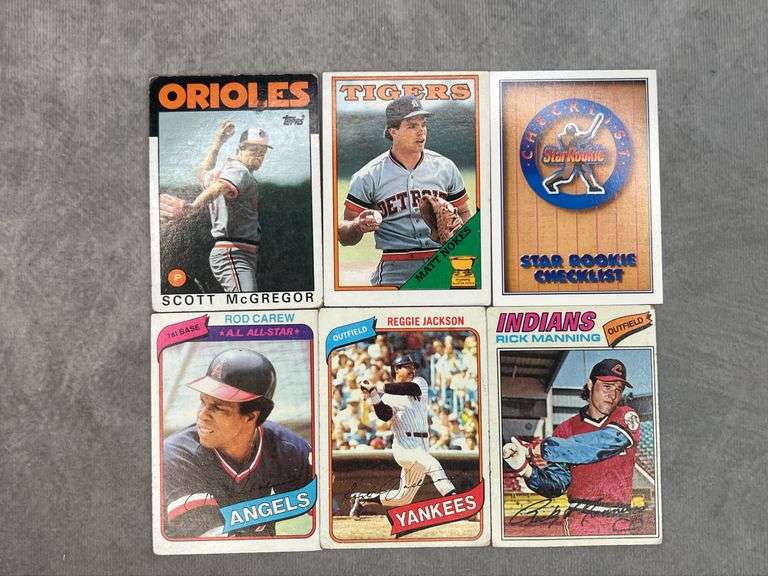 Matt Nokes, Rod Carew, Rick Manning, Scott McGregor, Reggie Jackson, Star Rookie Checklist Cards