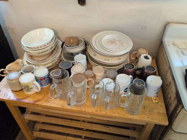 Glass mugs, plates, bowls, and more