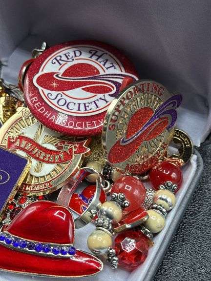 RED HAT SOCIETY BROOCHES, PINS, BRACELET