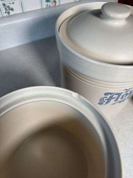 PFALTZGRAFF CANISTER SET, PAPER TOWEL HOLDER, SMALL CRACK AND CHIP ON 2 OF THEM (PICTURED)