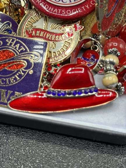 RED HAT SOCIETY BROOCHES, PINS, BRACELET