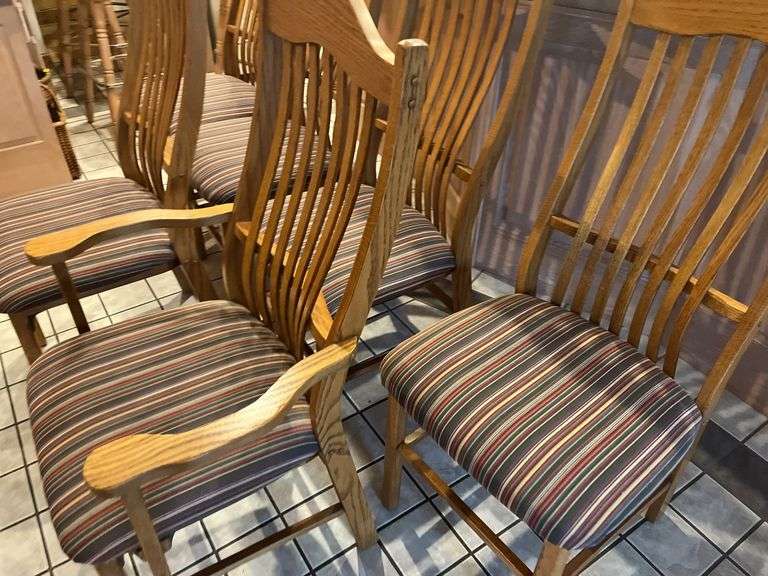 6 Oak Slat Back Dining Chairs