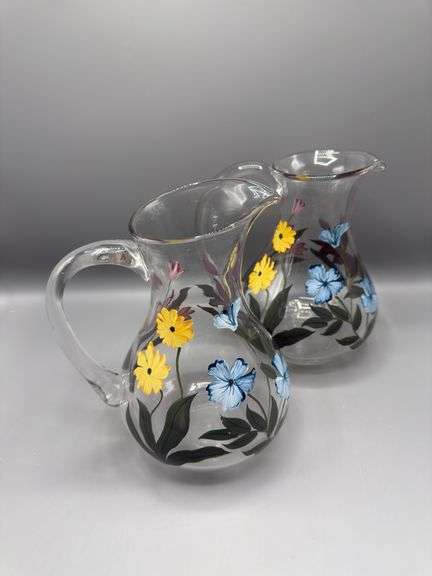 PAIR OF ONEIDA HAND PAINTED PITCHERS
