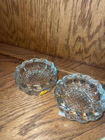 (2) Crystal Cut Glass Creamer and Sugar Set, (2) Crystal Cut Glass Salt and Pepper Shakers, (2) Glas