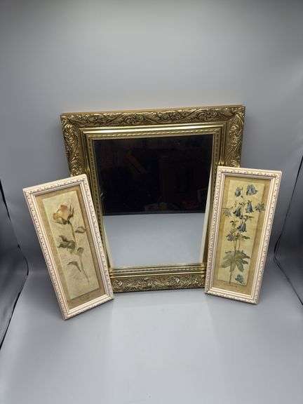 PAIR OF WALL ART AND MIRROR