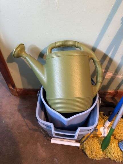 CLEANING SUPPLIES, MOPS, SWIVEL WINDOW WASHER, 2 GAL. BUCKETS, WATERING CAN