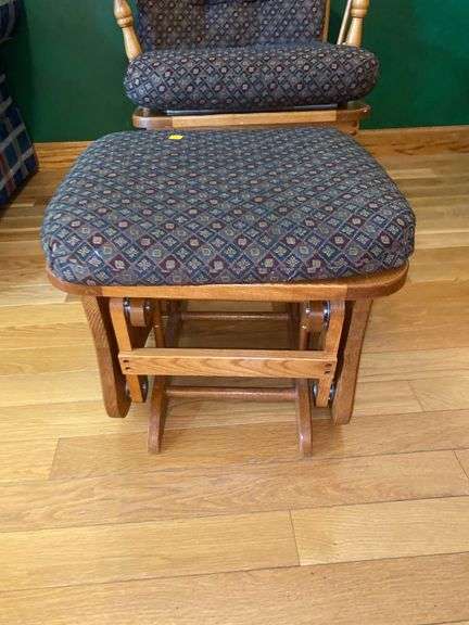 Oak Upholstered Rocking Chair w/ Upholstered Rocking Stool