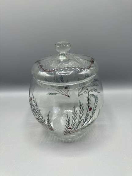 CRYSTAL CLEAR CELEBRATIONS JUNIPER COLLECTIONS ROMANIA GLASS PITCHER AND COOKIE JAR