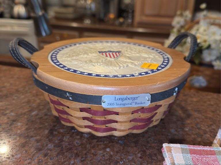 2005 Longaberger Inaugural Basket, Longaberger Easter Basket, and Longaberger Apple Carrying Bag
