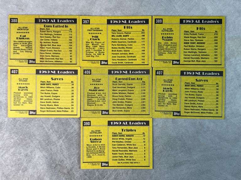 1990 Topps All Star (Mark Davis, Will Clark, Cal Ripken, Ruben Sierra, Joe Margrane, Robin Yount)