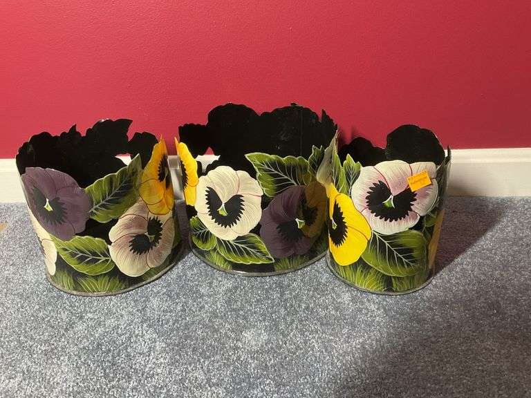3 Vintage Handpainted Tin Flower Parts