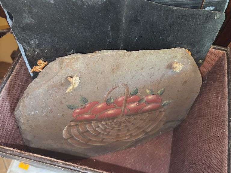 Leather Basket w/ Hand Painted Coal Slabs