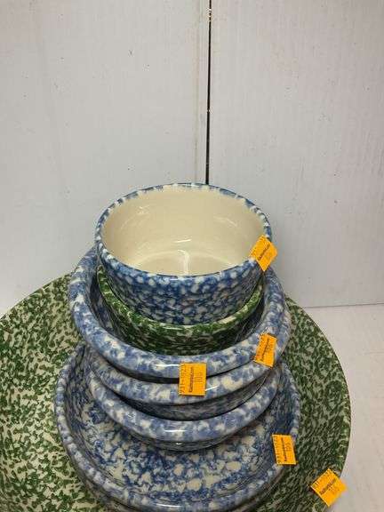 8 Roseville Spongeware Pottery Bowls
