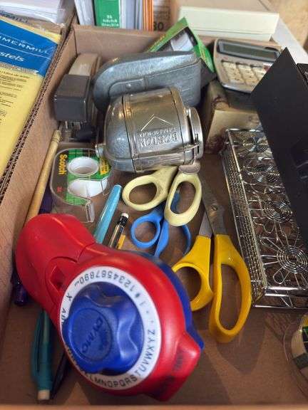 OFFICE SUPPLIES INCLUDING NOTEPADS, STAPLER, TAPE, HOLE PUNCHER, LABELER, SHARPENER, CALCULATOR, ENV