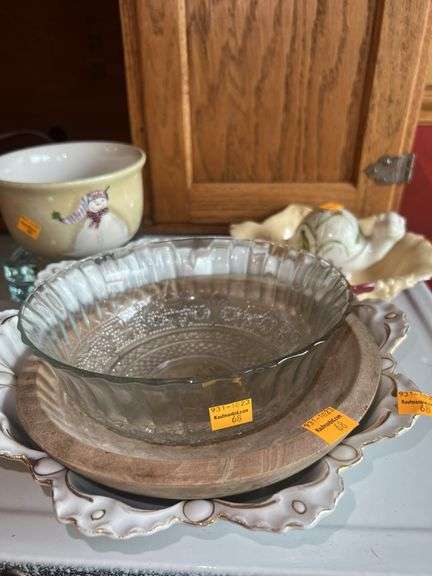 Assorted Glassware and Wooden Bowl