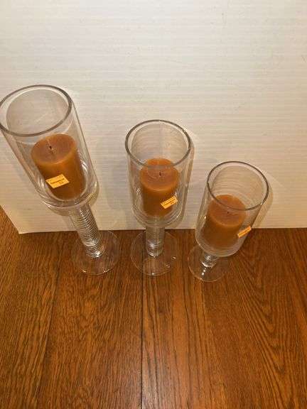 (3) Glass Pedestal Candle Holders