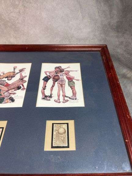 Norman Rockwell Framed Sport Art with Stamps