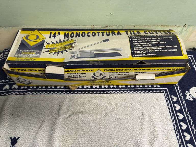 VARIETY OF VINTAGE 14” TILE CUTTER, PAASCHE AIRBRUSH, POWER STAKE, STATUARY PUMP,