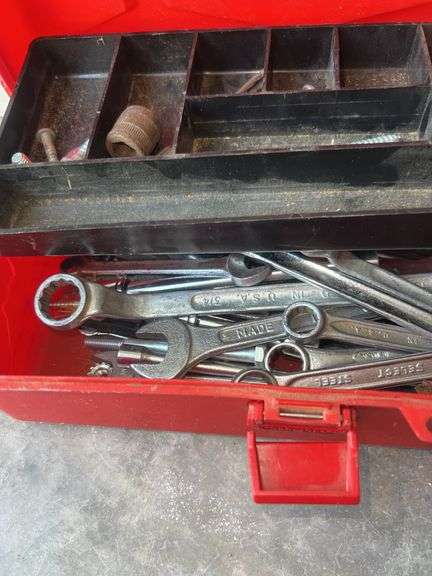 Plastic Red Toolbox with Assorted Wrenches