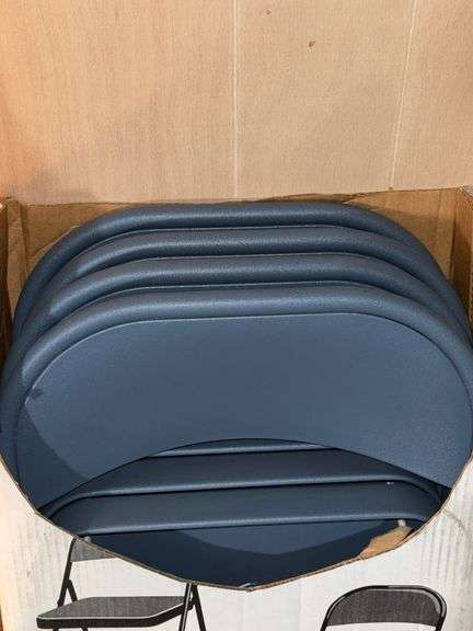 SET OF 4 SAMSONITE CADET BLUE METAL/PADDED SEAT FOLDING CHAIRS **LIKE NEW**