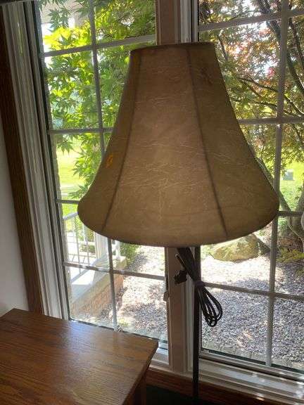 Metal Base Floor Lamp w/ Faux Leather Lamp Shade