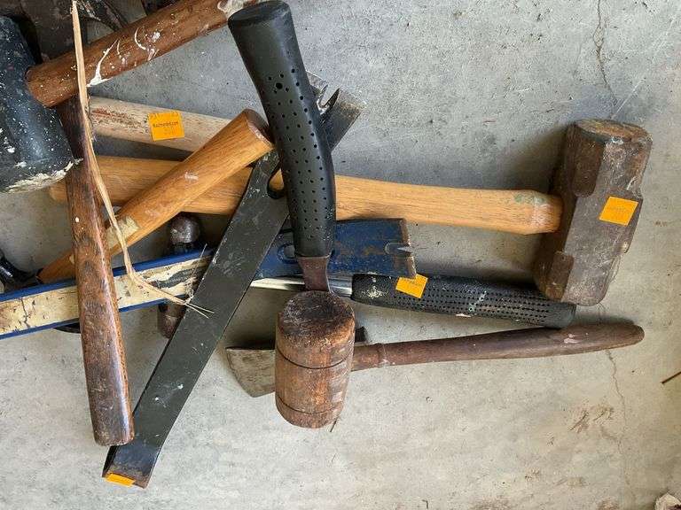 Assortment of Hammers, Hatchet, Pry Bars