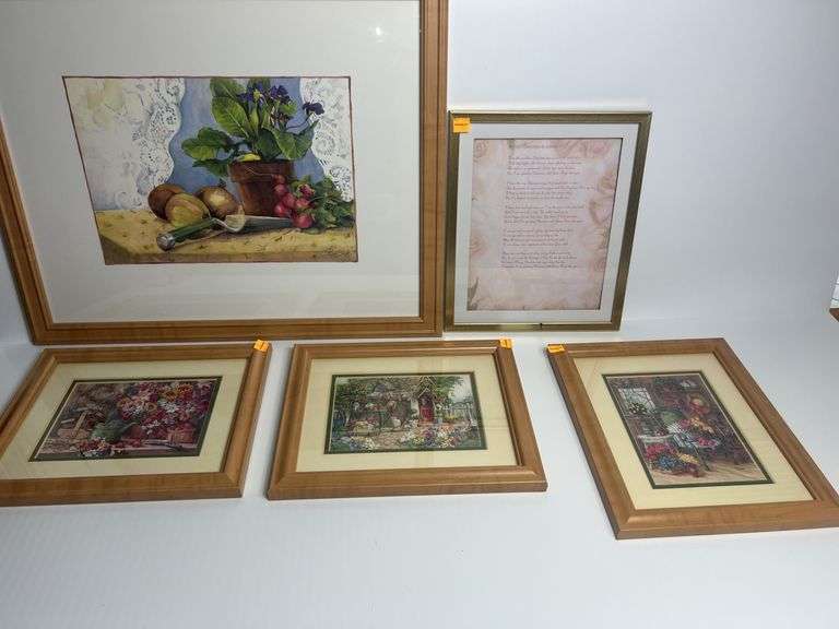 (3) Barbara Mock Floral Prints, (1) C. Kuris Sacks Print, (1) Print