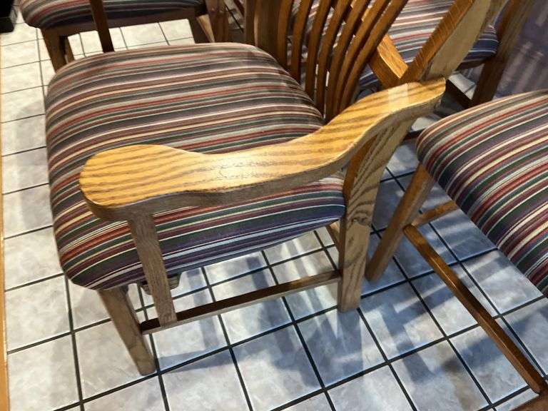 6 Oak Slat Back Dining Chairs