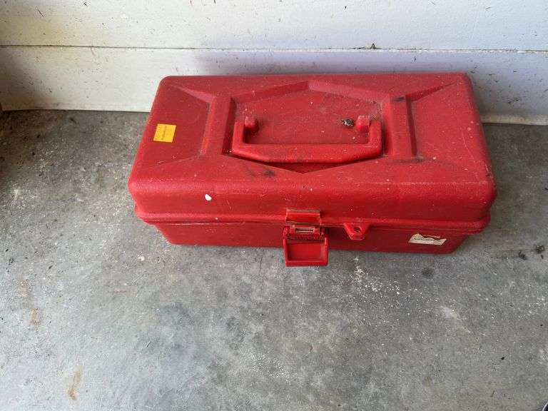 Plastic Red Toolbox with Assorted Wrenches