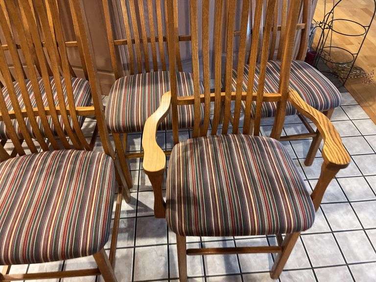 6 Oak Slat Back Dining Chairs