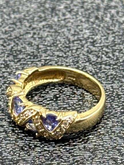 ZIG ZAG BLUE TANZANITE & DIAMOND 14K GOLD @ 5 GRAMS