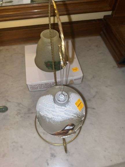Christmas Bird Ornament and Teastain Glass Bell
