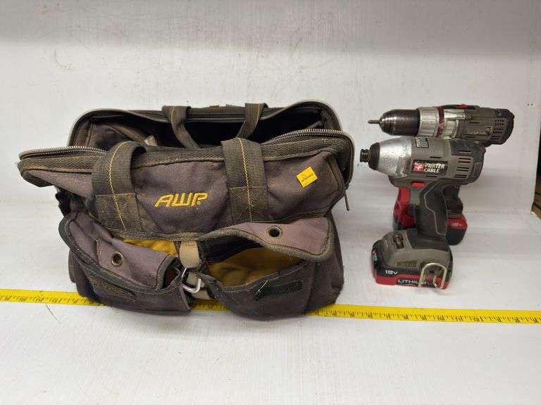 (2) Porter Cable Cordless Drills w/ Drill Bit Sets and Carrying Bag
