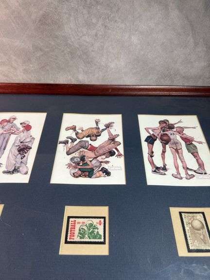 Norman Rockwell Framed Sport Art with Stamps