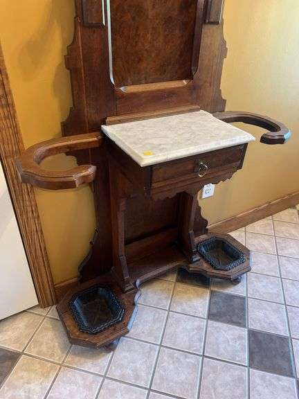 Antique Marble Top Hall Tree