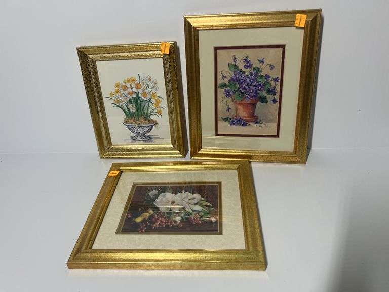 (2) Barbara Mock Floral Framed Prints, (1) Floral Framed Print