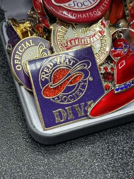 RED HAT SOCIETY BROOCHES, PINS, BRACELET