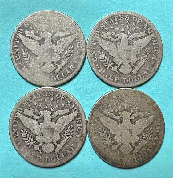 Lot of Four (4) Barber Silver Half Dollars