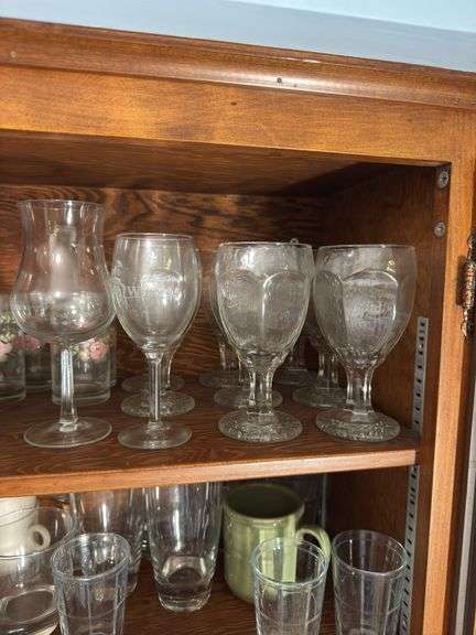 CONTENTS OF CABINET WATER GLASSES, COFFEE MUGS