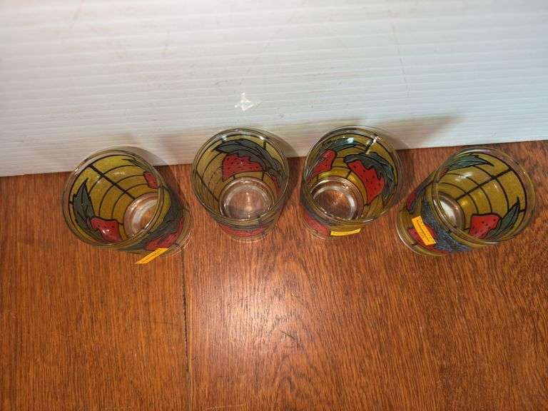 (4) Strawberry Glass Cups