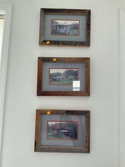 3 Wood Framed Farm Pictures